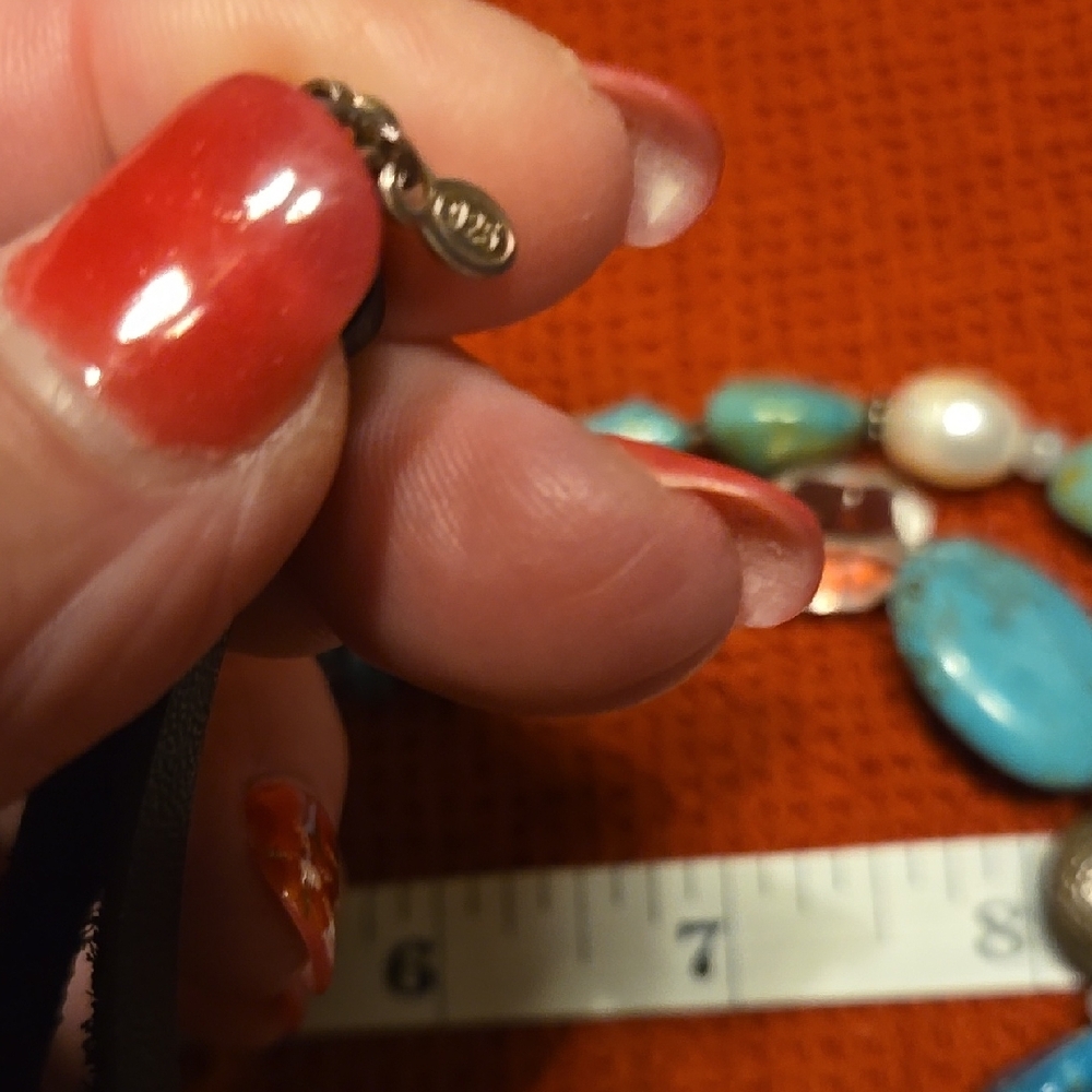 Turquoise and Pearl Beaded Necklace - Picture 7 of 7